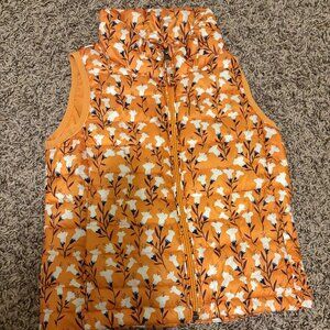 Amazon Essentials Quilted Puffer Vest Girl's Small Full Zip Gold Floral Print